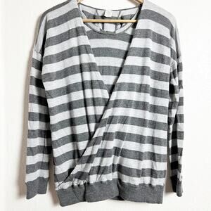 Eleventy Italian Cashmere Gray Striped Hoodie Pullover Sweater Size Small